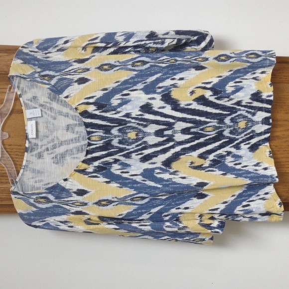 Chico's Tops - Chico's blue and yellow scoop neck tunic, size 16/18 XL, 25 inch length